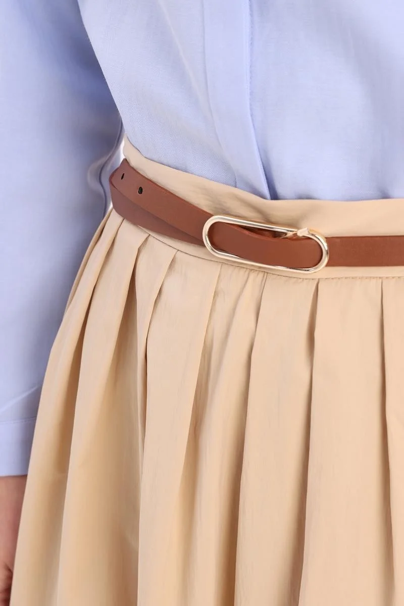 Allday Beige-Waist Pleated Flared Skirt