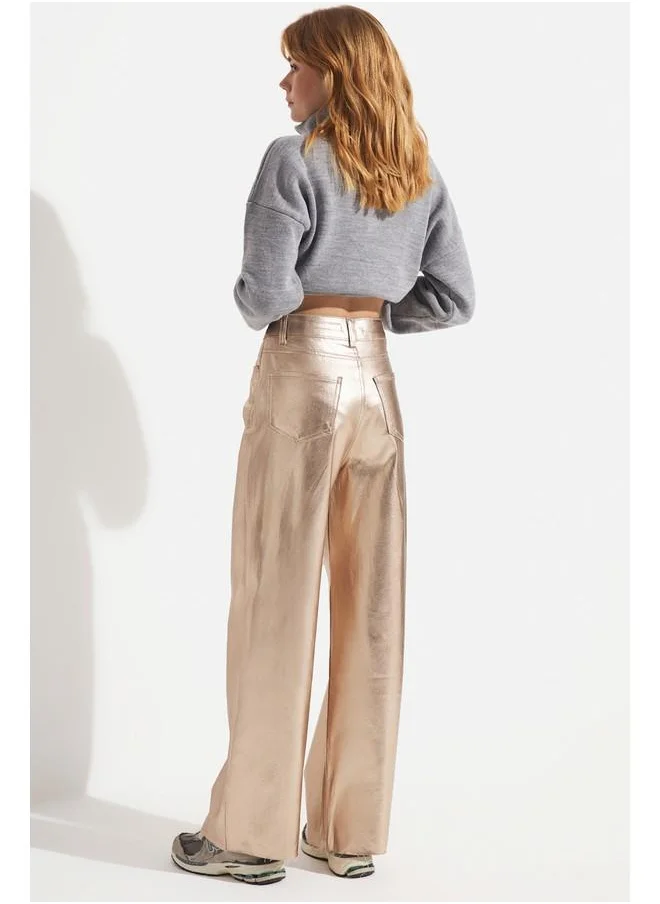 JUNE June Metallic Jean Trouser Bronze