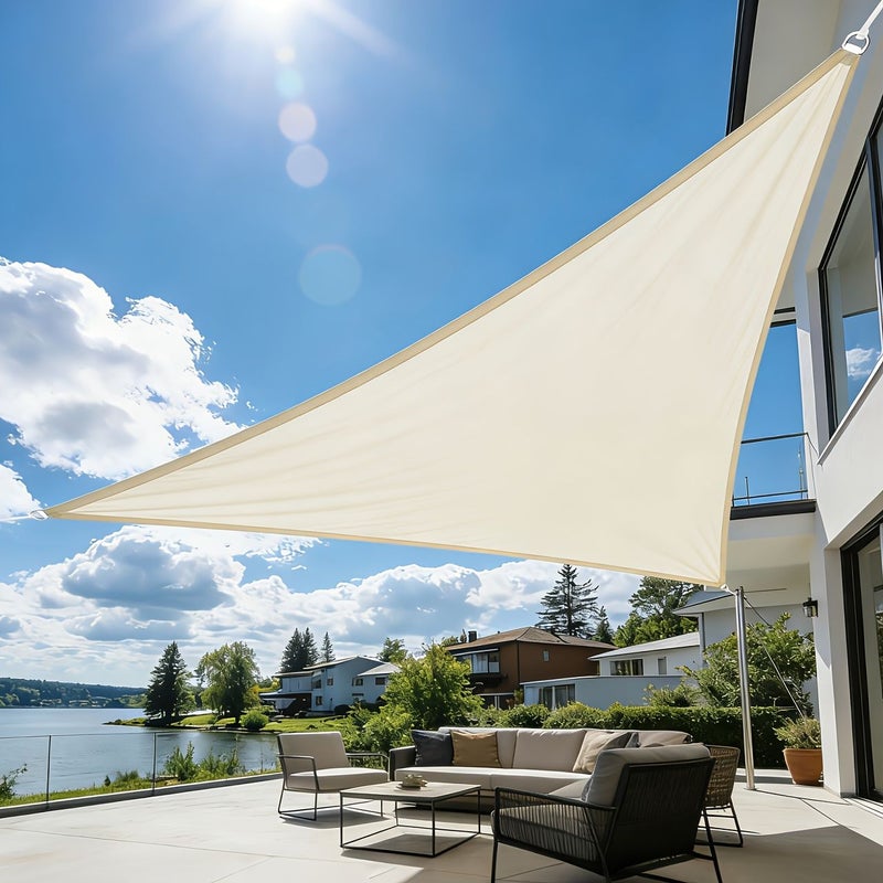 Beige Triangle Shade Sail UV Block Canopy High Quality Polyester Sun Shelter for Outdoor Garden Patio - Image 2