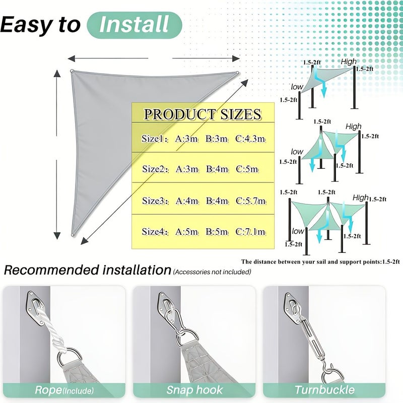 Beige Triangle Shade Sail UV Block Canopy High Quality Polyester Sun Shelter for Outdoor Garden Patio - Image 3