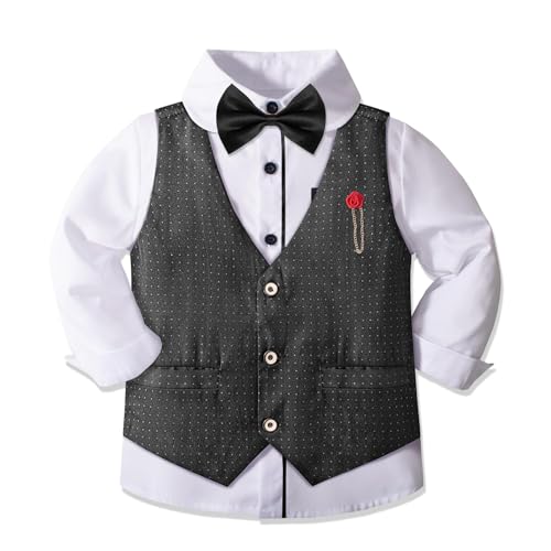 Nwada Boys Suit Set Formal Dress Shirt Bow Tie Slim Vest and Pants Toddler Boy Clothes Suits Gray - Image 4