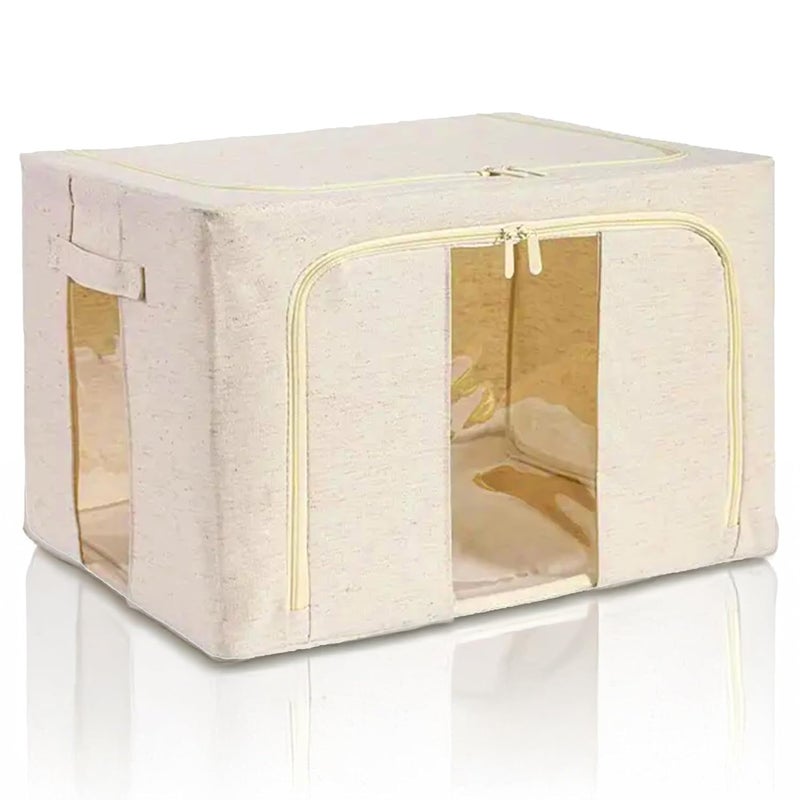 PRIME PICK Storage Box Cloth Organiser Pack of 1 XXL clothes organizer Cotton Jute Wardrobe Organizer for Storage Foldable Washable Box with Lid Metal Frame Handles Ideal for Almirah Drawer etc - Image 1