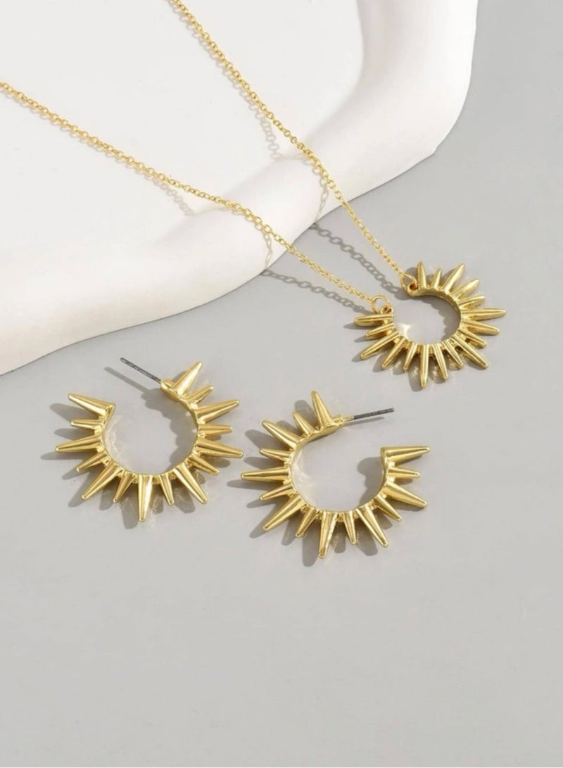 Stainless Steel Gold Plated Necklace  Earrings Jewelry Set For Women - Image 3