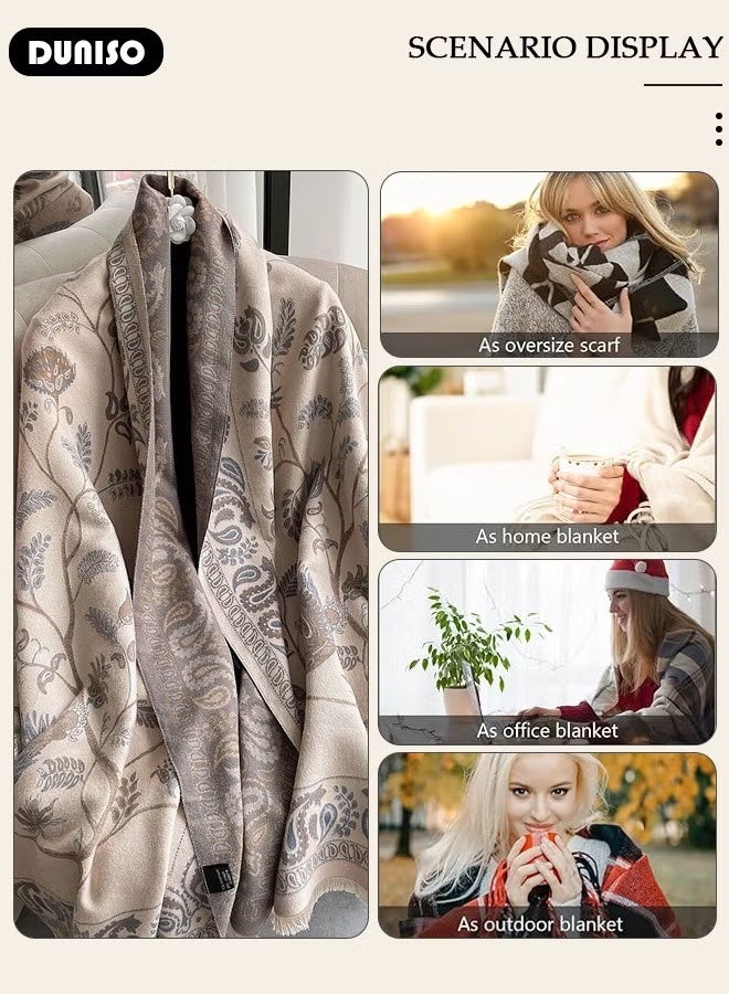 Two Tone Womens Shawl Wraps, 60 * 185cm Cashmere Shawl, Scarf Wrap for Evening Dress, Winter Thick Warm Knitted Scarf Blanket, Front-Open Poncho Cape for Traveling, Wedding Party, Home, Office - Image 3