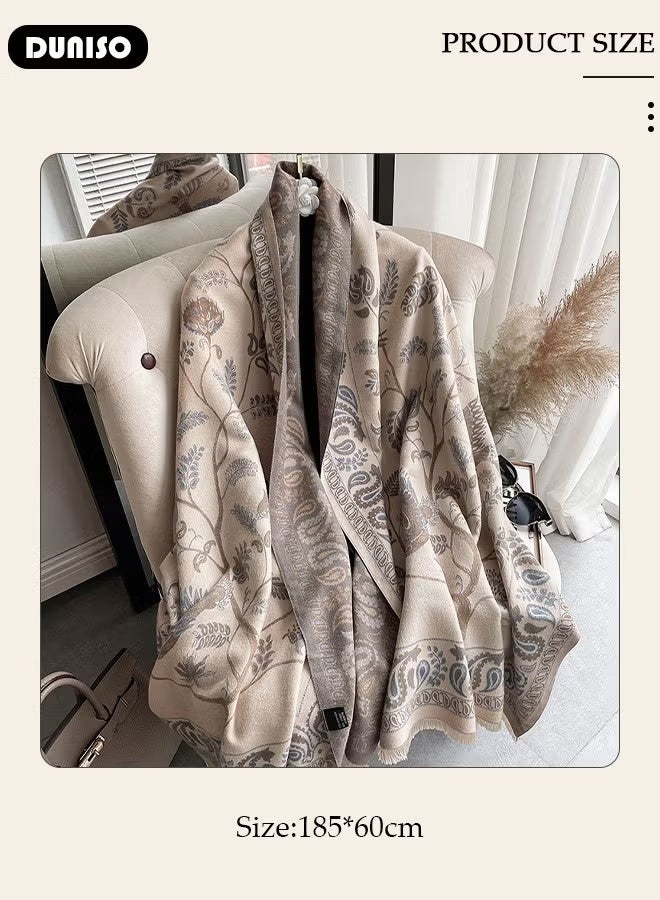 Two Tone Womens Shawl Wraps, 60 * 185cm Cashmere Shawl, Scarf Wrap for Evening Dress, Winter Thick Warm Knitted Scarf Blanket, Front-Open Poncho Cape for Traveling, Wedding Party, Home, Office - Image 2