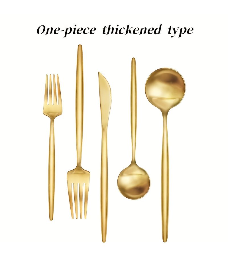 5pcs Golden Stainless Steel Cutlery Set Knife Fork Spoon Teaspoon Comb Durable Modern Flatware - Image 1