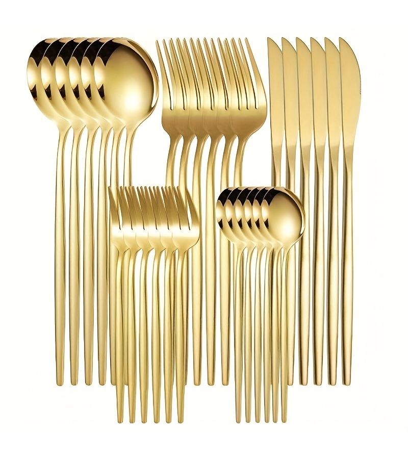 5pcs Golden Stainless Steel Cutlery Set Knife Fork Spoon Teaspoon Comb Durable Modern Flatware - Image 3