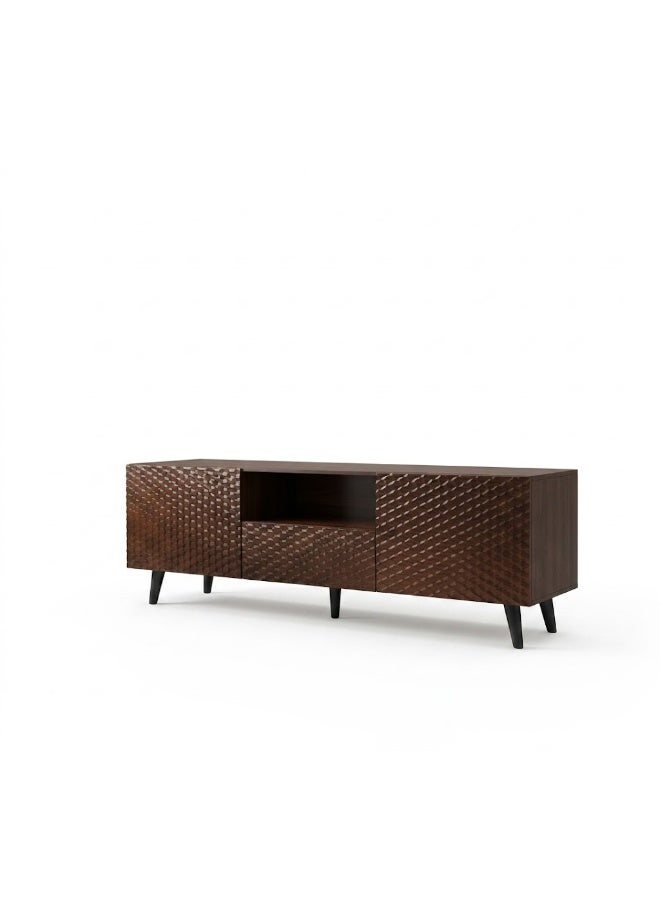 alsaada home Modern wooden TV stand for screens up to 65 inches - 2 storage doors - brown, measuring 180x61x44 cm - Image 5
