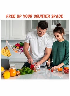 KASTWAVE Hanging Fruit Hammock Fruit Rack Net Fruit Basket Fruit Storage Space Saving With Hooks Suitable For Kitchen Cabinets  - Image 3