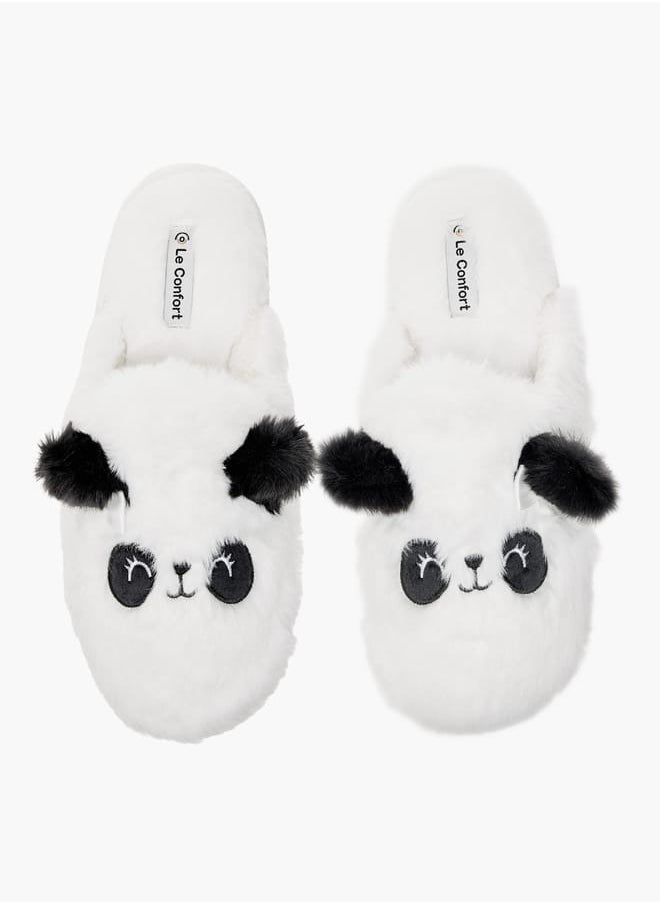 Le Confort Womens Panda Ear Applique Faux Fur Bedroom Mules  - Image 2