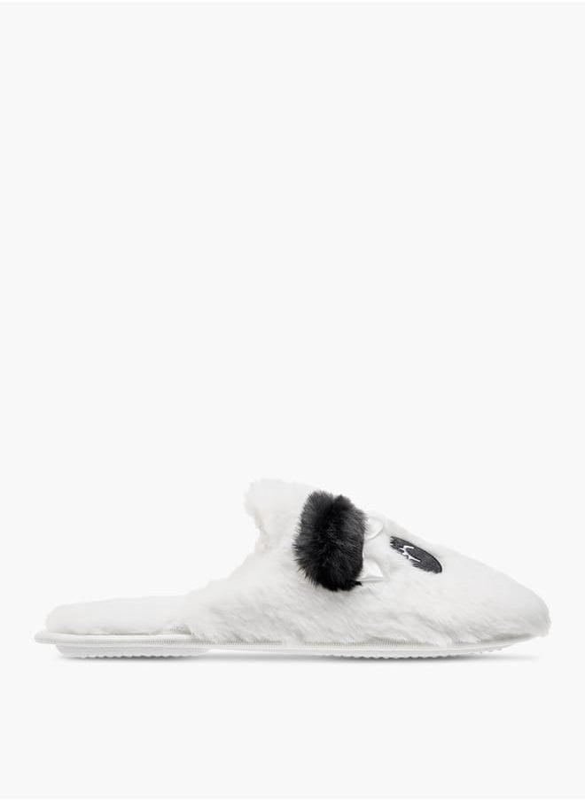 Le Confort Womens Panda Ear Applique Faux Fur Bedroom Mules  - Image 1