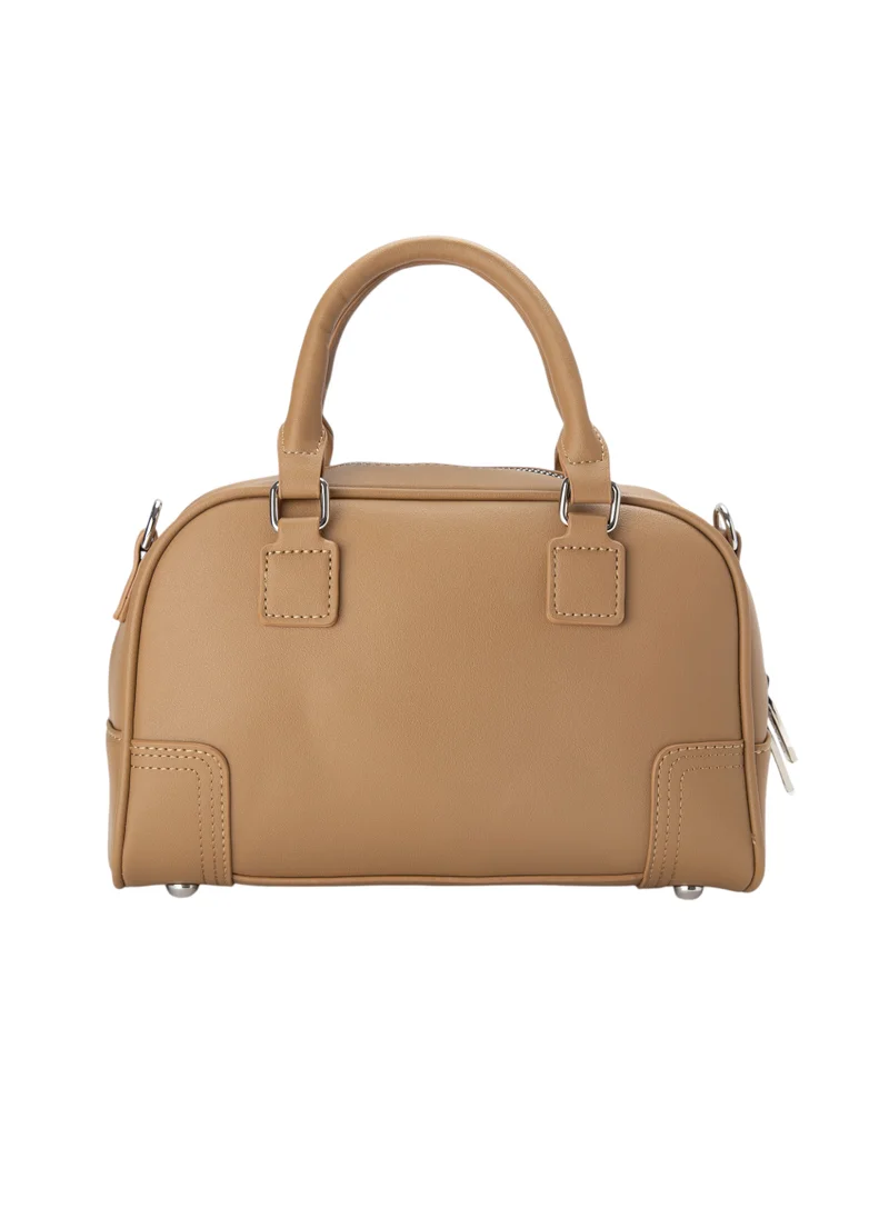 Bata Patterned Top Handle Bag Beige