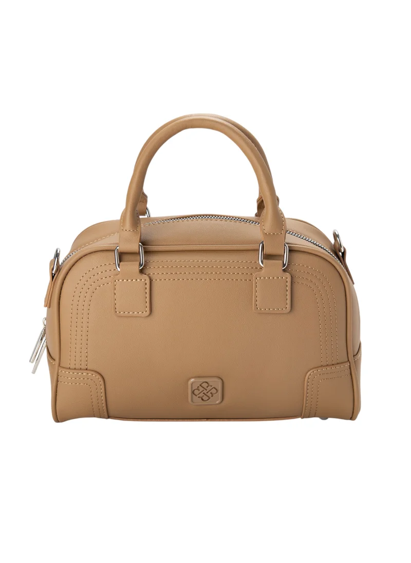 Bata Patterned Top Handle Bag Beige