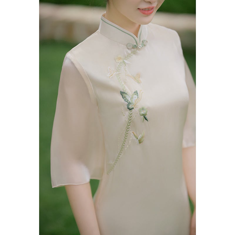 Improved Cheongsam Spring Style Classy Ao Dai Inverted Large Sleeves Elegant Young Girl Young Style Long Chinese Style - Image 2