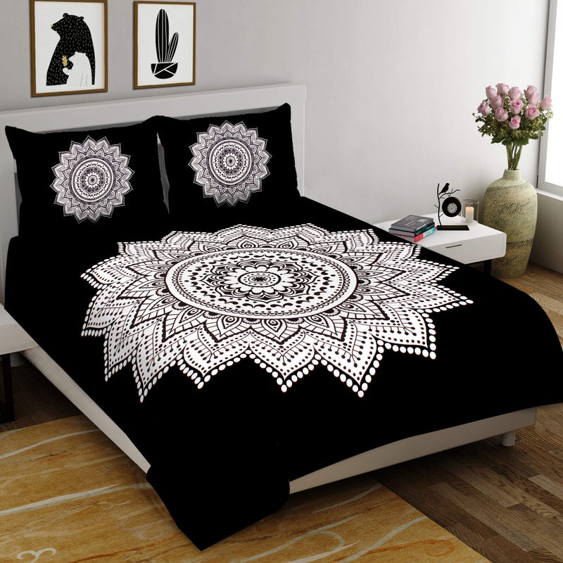 RHF 144 TC 100% Cotton King Size Double Bedsheet with 2 Pillow Covers - Soft, Breathable & Durable - Black - Image 1