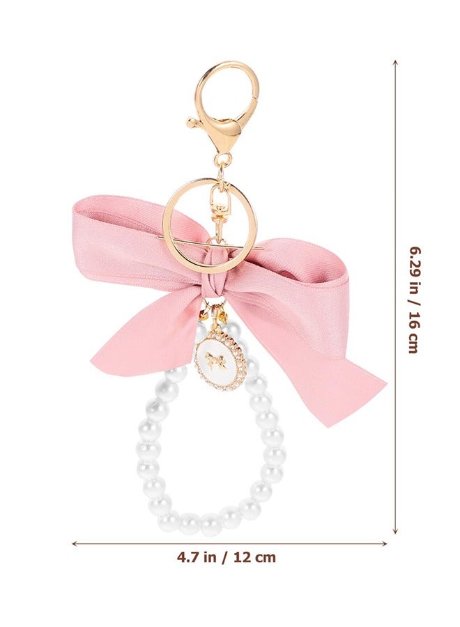 meayul 2Pcs Bow Keychain, Cute Keychain Wristlet Pearl Key Chains for Car Keys Bow Keychain Accessories, Women Girls, Handbags, Backpack, Wallet, Cute Keychain Bracelets  - Image 2