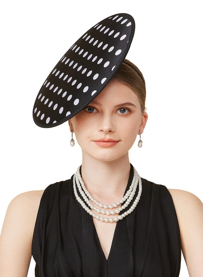 كوكو لاند قبعات كوكولاند النسائية الأنيقة - قبعة أنيقة لحفلات الشاي والكوكتيل، منقطة، مسطحة، بتصميم كلاسيكي، قبعة ديربي كنتاكي للحفلات، لون أسود - Image 1