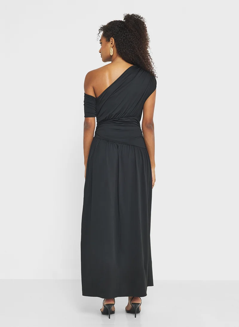 Ginger Draped Drop Waist Dress with Pleats