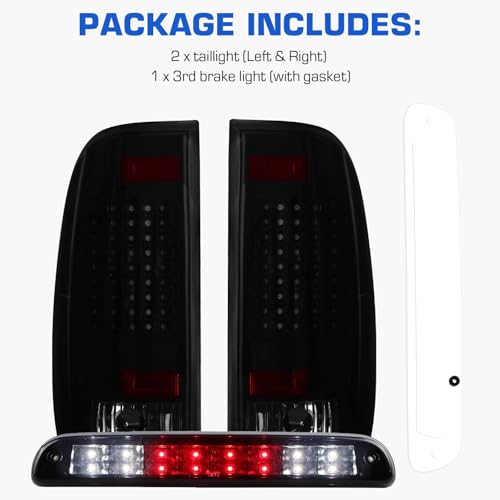 Gubebaili LED Tail Lights + 3rd Brake Light Fit for F250 F350 F450 F550 Super Duty 1999-2007 (Fits Styleside/Fleetside Models Only), Black Housing Smoke Lens - Image 2