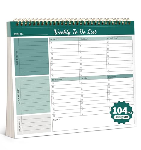 ALKALO 104 Pgs Weekly To Do List Notepad 52 DuplexPrinted Undated Sheets 100 GSM8511 Weekly Desk Planner For Work Home School Office Desk Accessories Supplies Goal Setting Tasks Green - Image 1