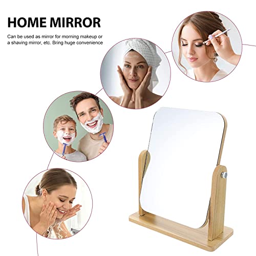 Loop Group � Wooden Tabletop Makeup Mirror Vanity Table Stand Mirror Swivel Bamboo Mirror for Bedroom Bathroom Desk (Square Shape, Framed) - Image 3