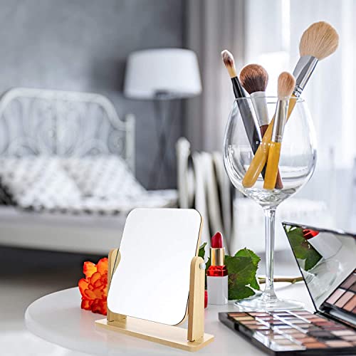 Loop Group � Wooden Tabletop Makeup Mirror Vanity Table Stand Mirror Swivel Bamboo Mirror for Bedroom Bathroom Desk (Square Shape, Framed) - Image 4