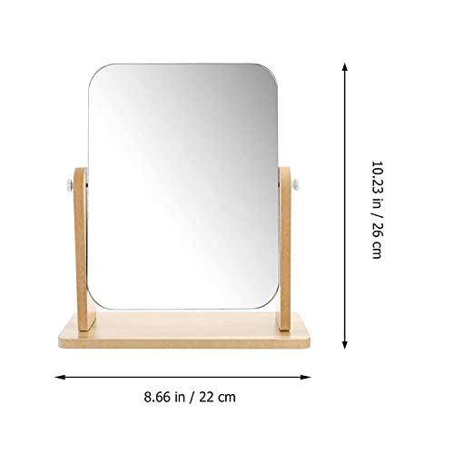 Loop Group � Wooden Tabletop Makeup Mirror Vanity Table Stand Mirror Swivel Bamboo Mirror for Bedroom Bathroom Desk (Square Shape, Framed) - Image 2