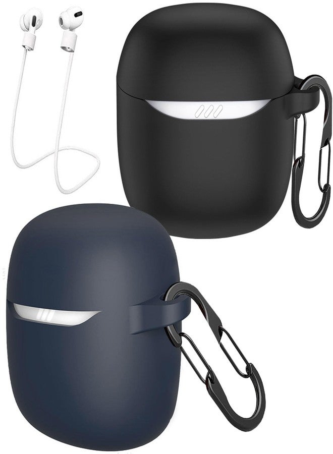 EasyBee [2 Pack] easyBee Case Compatible with JBL Tune Flex 2 Charging Cover, with 2 Keychain and Anti-Lost Strap, Soft Liquid Silicone Ultra Thin Shockproof Protective Kit - Black and Blue - Image 1