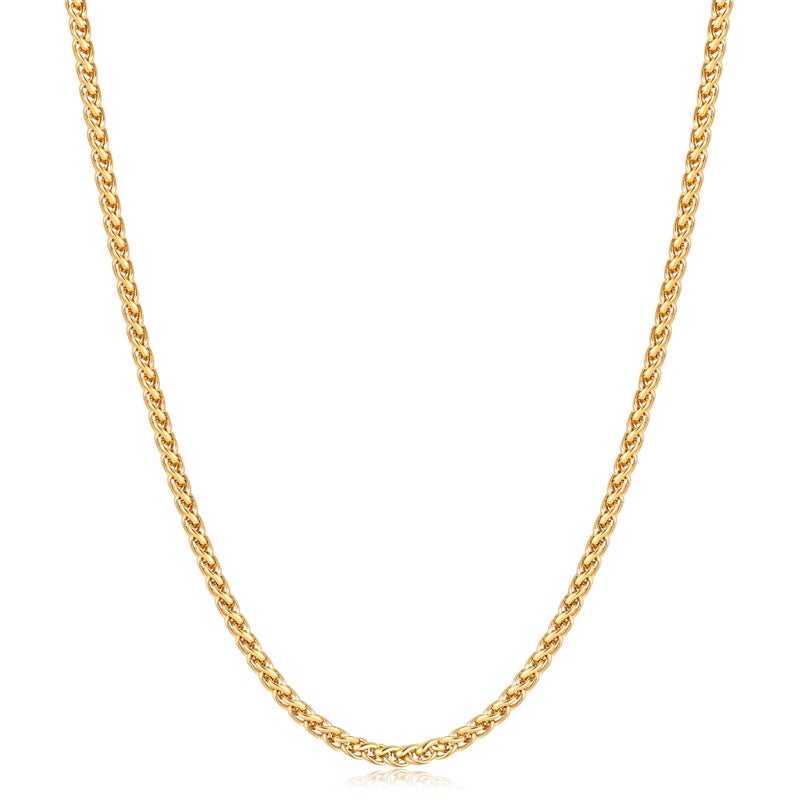 Fiusem 14K Gold Plated Wheat Chain Necklace for Men, 2mm 14K Gold Plated Stainless Steel Necklace Chains for Men and Women 18 Inch - Image 1