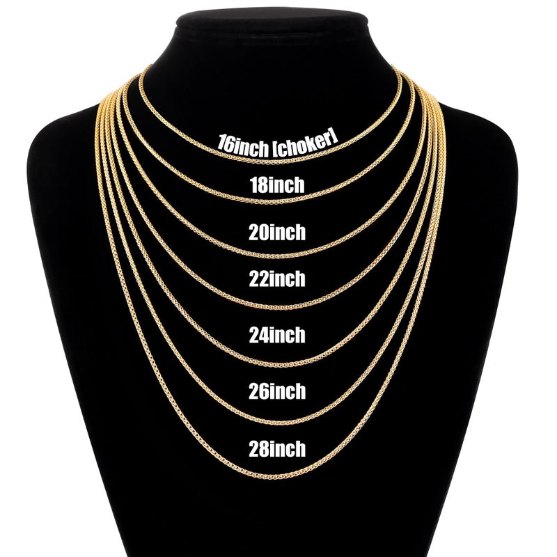 Fiusem 14K Gold Plated Wheat Chain Necklace for Men, 2mm 14K Gold Plated Stainless Steel Necklace Chains for Men and Women 18 Inch - Image 2