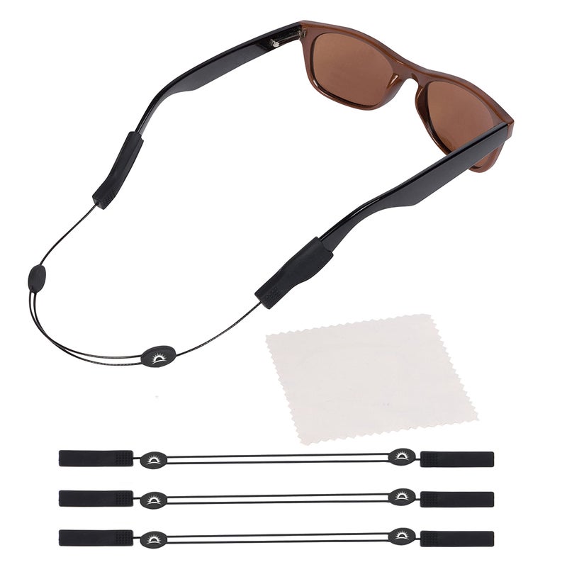 Eyeglasses Strap 3 Pack Sun Style No Tail Adjustable Sunglass Strap Eyewear String Holder With Bonus Glasses Cleaning Cloth 3 Pack