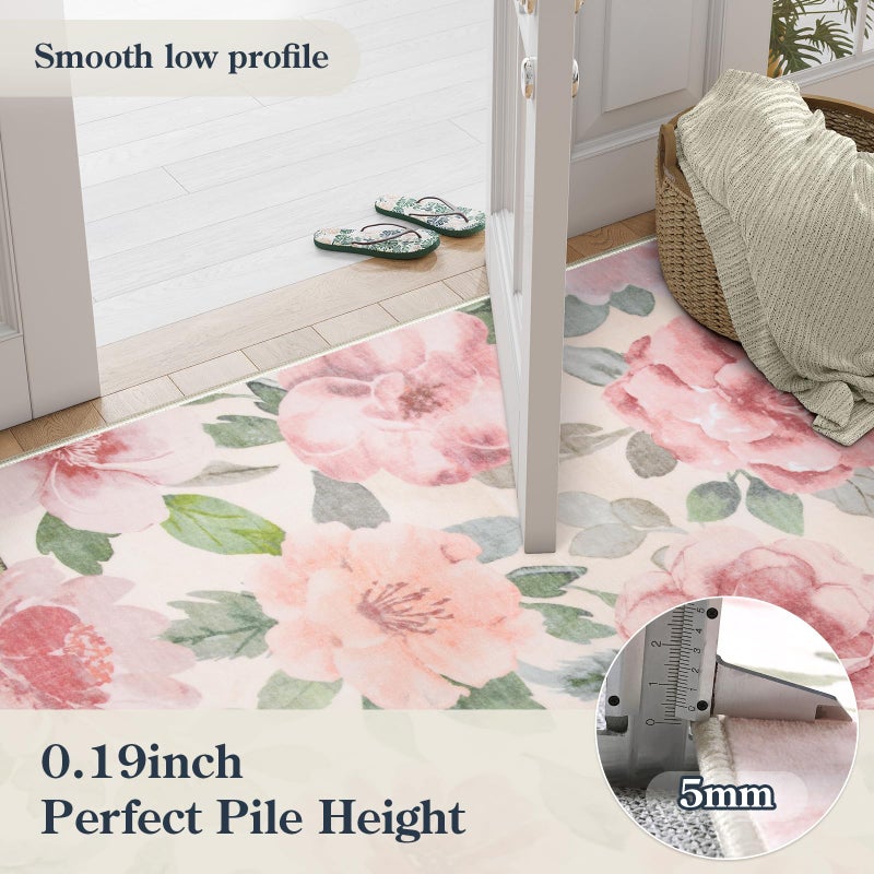 La Home Lahome Floral Nursery Rug 5x7 Area Rugs,Soft Boho Pink Rugs for Bedroom Girls,Low Pile Large Living Room Rug, Home Decor Carpet for Dining Room Playroom Farmhouse, Beige/Multi - Image 4