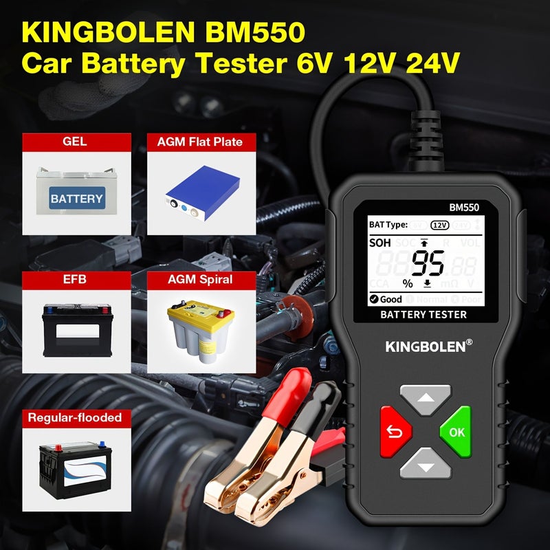 مختبر البطاريات المتعدد الوظائف BM550 لجهد 6V 12V 24V مع شاشة عالية الوضوح كبيرة الحجم - Image 4