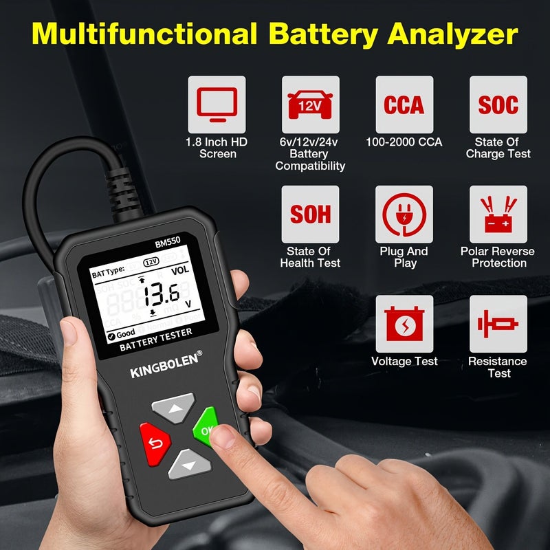 مختبر البطاريات المتعدد الوظائف BM550 لجهد 6V 12V 24V مع شاشة عالية الوضوح كبيرة الحجم - Image 5