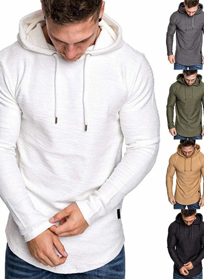 lexiart Mens Fashion Athletic Hoodies Sport Sweatshirt Solid Color Fleece Pullover White L - Image 2