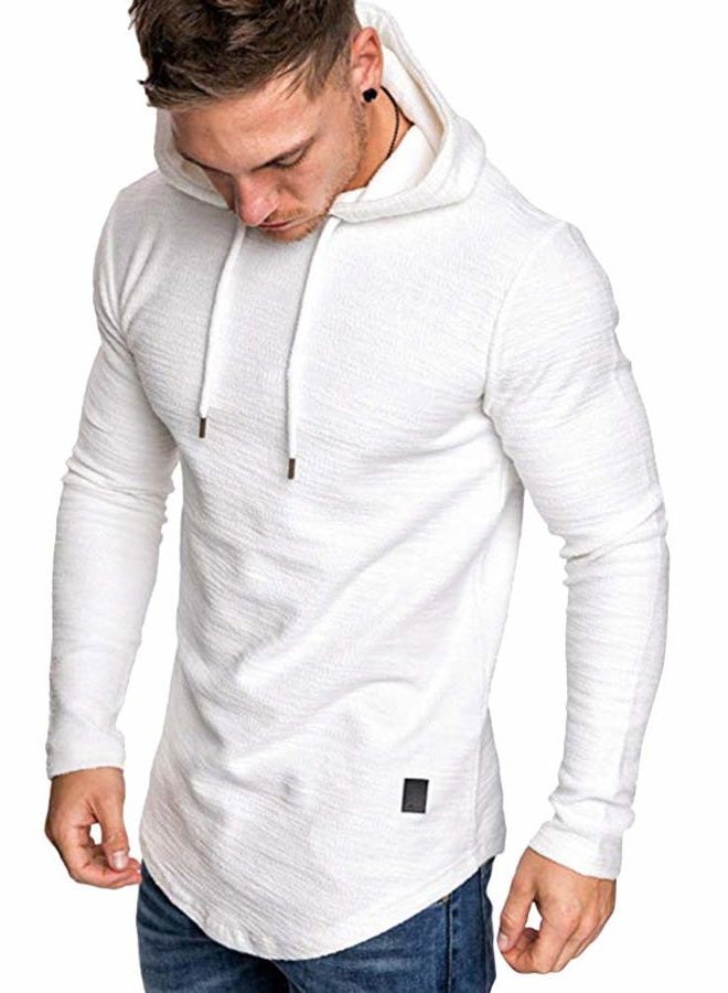 lexiart Mens Fashion Athletic Hoodies Sport Sweatshirt Solid Color Fleece Pullover White L - Image 1