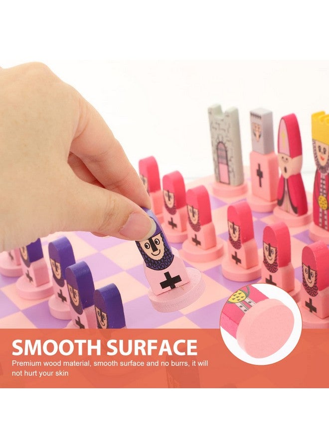 TOYANDONA Wooden Chess Set, 11.8 inch Cartoon Travel Chess Set Pink Chess Board Game Set with Cute Chess Pieces for Kids and Adults - Image 3