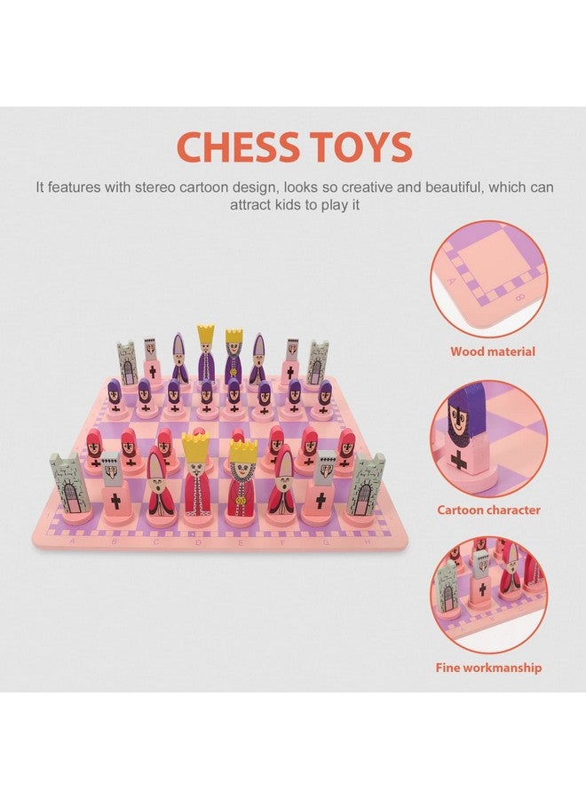 TOYANDONA Wooden Chess Set, 11.8 inch Cartoon Travel Chess Set Pink Chess Board Game Set with Cute Chess Pieces for Kids and Adults - Image 4