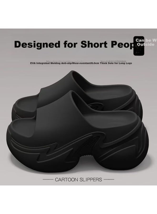 Sevfun Seven Color Yarn Thick-soled Slippers Women's Outdoor Wear Increased Heels Summer Beach Sponge Cake Anti-slip Home Cool Slippers Black 34-35 - Image 2