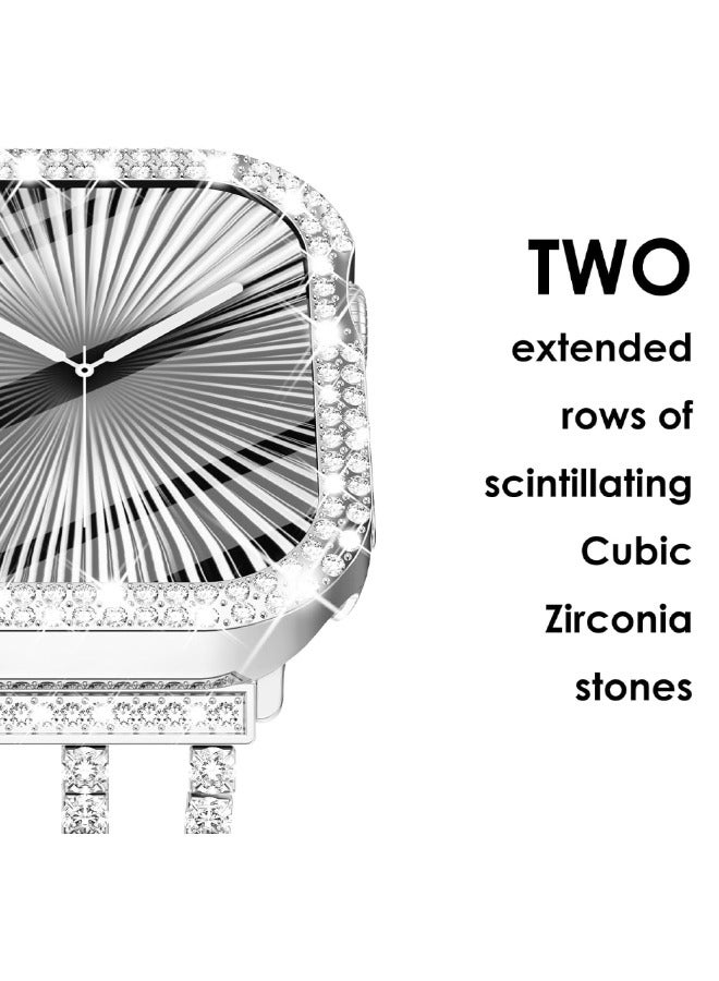 Compatible with Apple Watch Series 10 46mm Bling Case with Screen Protector, Double Row Crystal Diamond Design Hard PC Waterproof Bumper Case for iWatch Series 10 (2024) 46mm, Silver  - Image 4