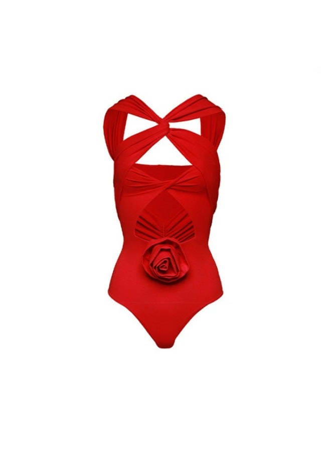 European And American New Arrival One-piece Swimsuit Flower Decorative Sling Swimsuit Women's High-end Swim Suit