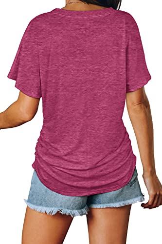 WIHOLL Womens Short Sleeve Shirts Tshirts V Neck Plus Size Tops Summer Outfits Oversized Tshirts Fuchsia XXL - Image 4