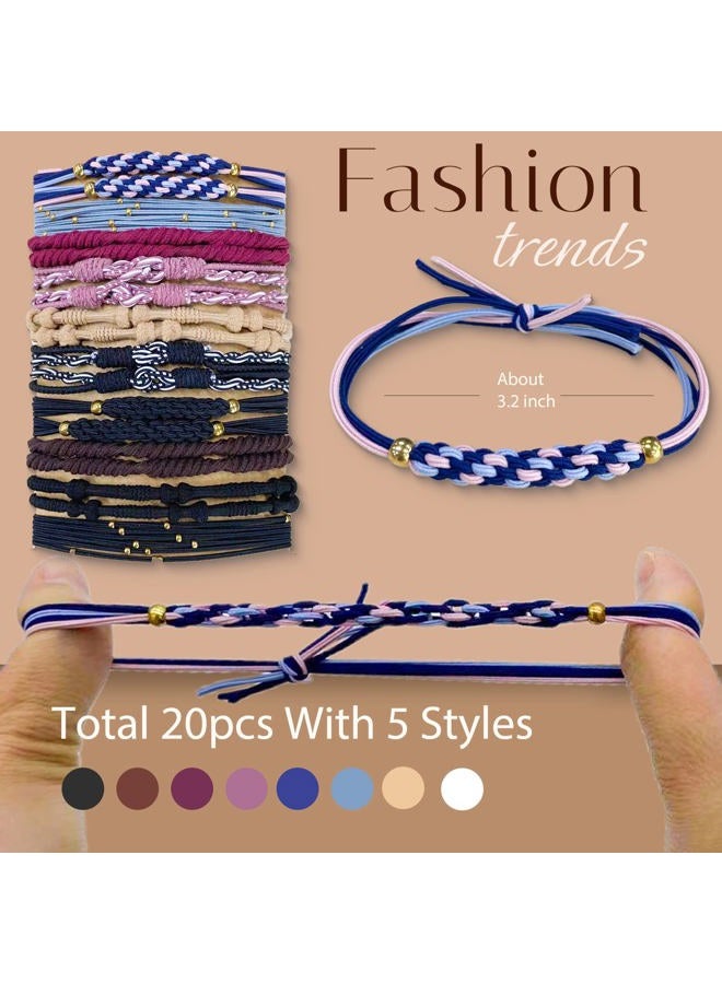 TENGYES Hair Ties for Women Girls, 20 Pcs Boho Dual-Use Bracelets and Hair Tie for Thick Hair/Pony Tails, No Damage No Crease Elastics Hair Rubber Bands Ponytail Holders (Trendy)  - Image 2