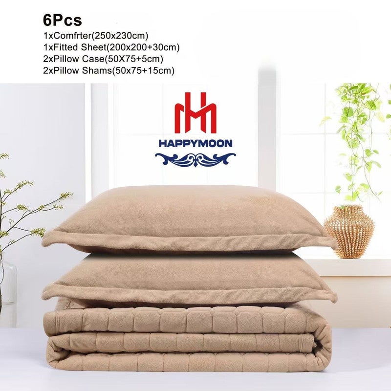 HAPPYMOON طقم لحاف مخملي - 6 قطع ، حجم كينج ، يناسب 250 × 230 سم سرير مزدوج | ناعم ودافئ ومريح - Image 2