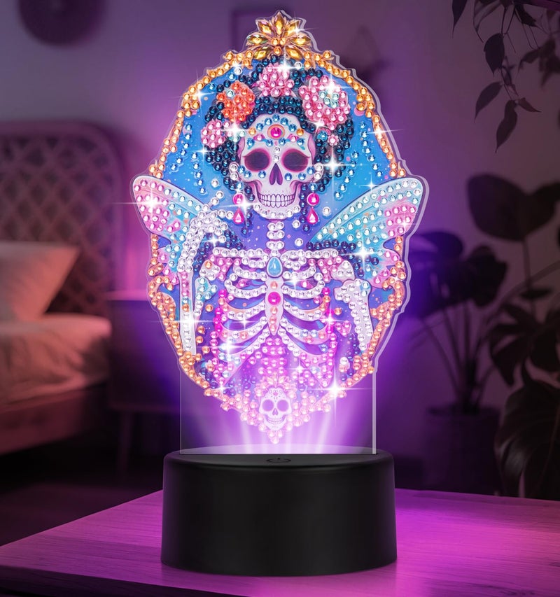 ALKALO Diamond Painting Night Light, Diamond Painting Kits for Adults Desktop Ornaments for Table Tabletop Decor Diamond Art Accessories for Adult Beginner Touch Lamp for Bedrooms Living Room-Skull - Image 1