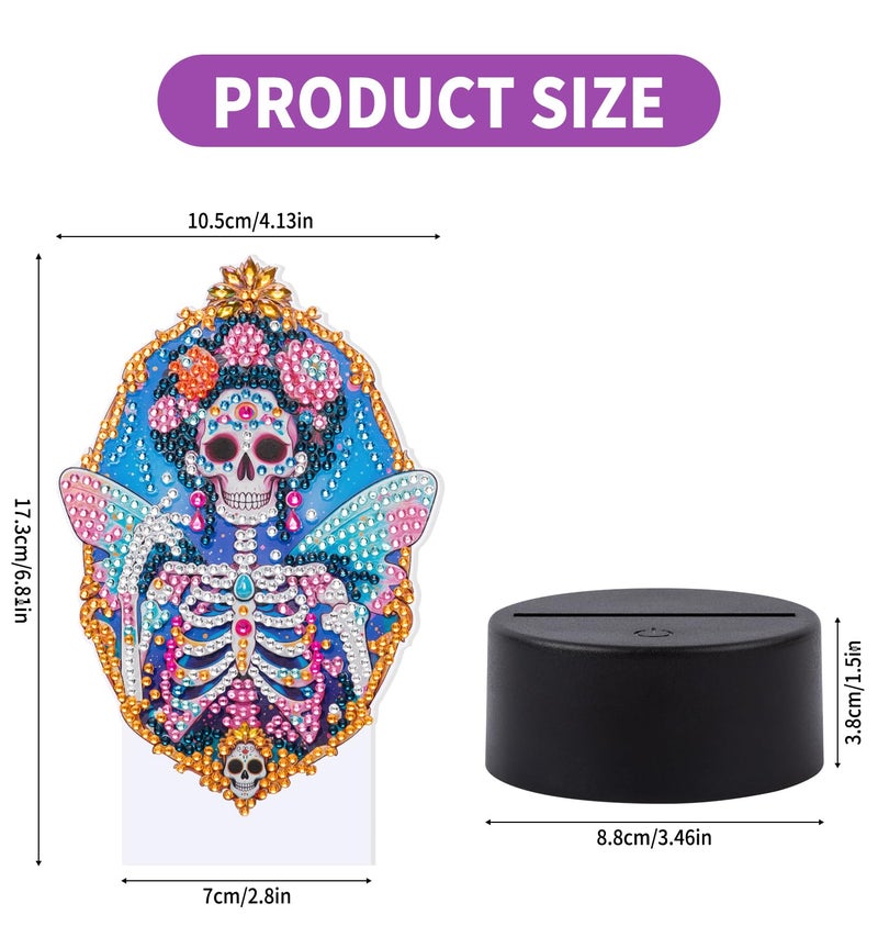 ALKALO Diamond Painting Night Light, Diamond Painting Kits for Adults Desktop Ornaments for Table Tabletop Decor Diamond Art Accessories for Adult Beginner Touch Lamp for Bedrooms Living Room-Skull - Image 2