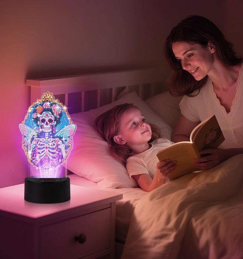 ALKALO Diamond Painting Night Light, Diamond Painting Kits for Adults Desktop Ornaments for Table Tabletop Decor Diamond Art Accessories for Adult Beginner Touch Lamp for Bedrooms Living Room-Skull - Image 4