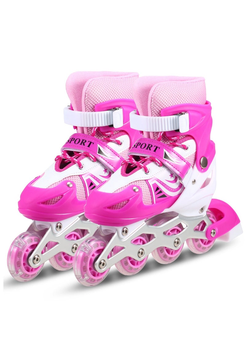 SPORT - Adjustable Roller Skate Shoes LED Light Single Row Wheels, Pink/White - Size Small 31-34 - Image 1