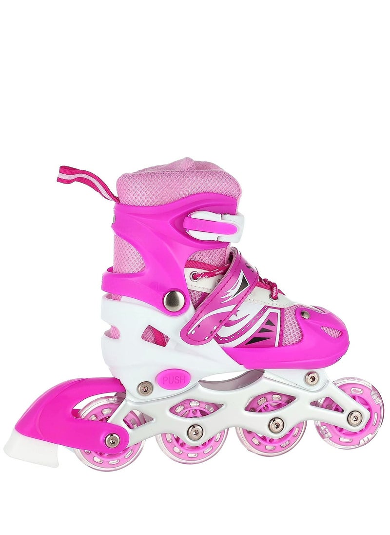 SPORT - Adjustable Roller Skate Shoes LED Light Single Row Wheels, Pink/White - Size Small 31-34 - Image 1