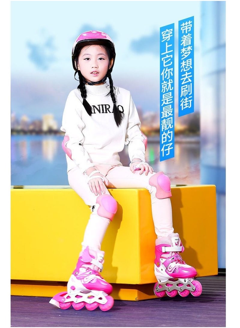 SPORT - Adjustable Roller Skate Shoes LED Light Single Row Wheels, Pink/White - Size Small 31-34 - Image 1
